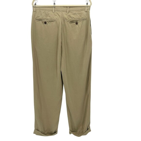 Tommy Bahama Relax Mens 33 Pants Silk Pleated Cuffed Tan Straight Leg - Picture 4 of 11